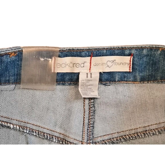 NEW Vtg Y2k Ecko Red Denim Jean Low Rise Mini Skirt Rivet Distress Frayed Hem 11 - Picture 5 of 8